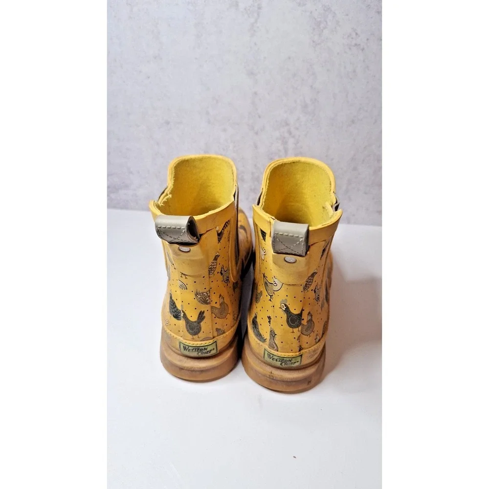 Rubber Rain Boots, Western Chief Hen Frenzy Chelsea Boot, Yellow Womens SZ 7